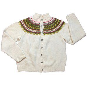 Vtg Handmade Icelandic Fair Isle Knit Wool Button Cardigan Sweater Womens Sz S